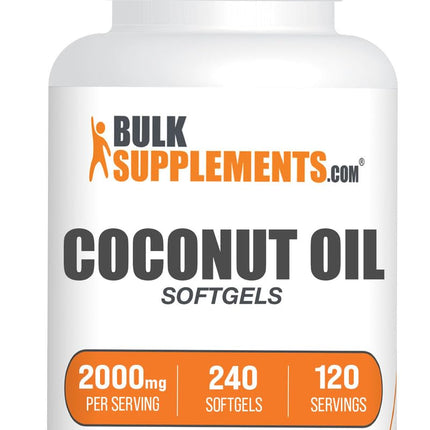 BulkSupplements.com Coconut Oil Softgels - Cold Pressed Coconut Oil for Hair and Skin Support, Herbal Supplement - Gluten Free, 2 Softgels per Serving (2000mg), 240 Count (Pack of 1)