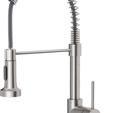 OWOFAN Kitchen Faucets, Brushed Nickel Kitchen Sink Faucet with Pull Down Sprayer Single Handle with Deck Plate Stainless Steel, Suitable for Farmhouse Camper Laundry Rv Bar - OWOFAN 9009SN