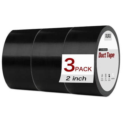 XUXU 3Pack Black Duct Tape Heavy Duty Waterproof 60 Yards x 2 Inch Total