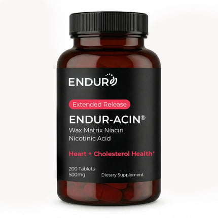 ENDUR-ACIN - Niacin B3 - ER (Extended Release) 500 mg - Nicotinic Acid - Healthy Heart & Cholesterol Balance Supplement - Low-Flush High-Potency Niacin with 4–8 HR Timed-Release Matrix - 200 Tablets