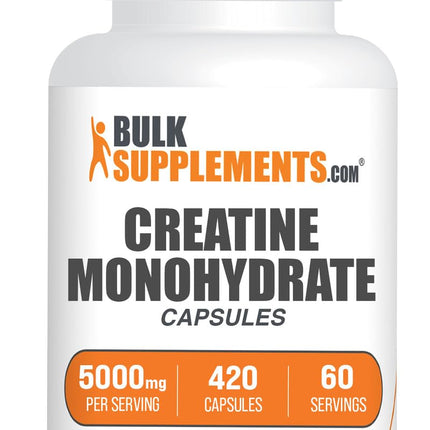 BulkSupplements.com Creatine Monohydrate Capsules - Micronized Creatine Pills - Gluten Free, 7 Capsules per Serving (5000mg), 420 Count (Pack of 1)