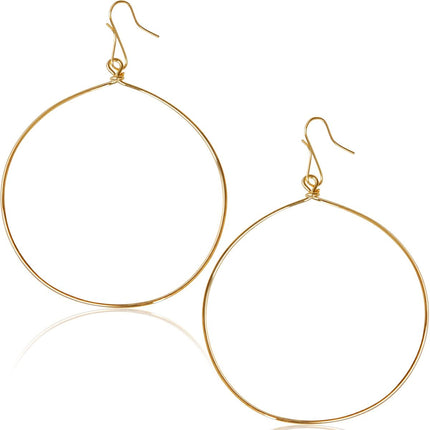 18K Gold Plated Dangle Earrings for Women - Large Dangly Round Circle Hoops