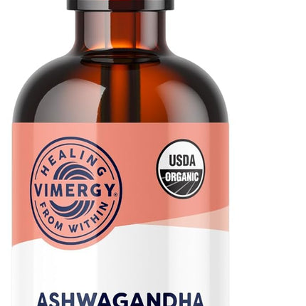 Vimergy USDA Organic Ashwagandha Liquid Extract – 27 2mL (2 Droppers or 48-54 Drops) Servings (220mg Extract per Serving). Stress Adaptogen, Cognitive & Sleep Support. Alcohol-Free, Non-GMO (55 mL)