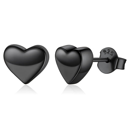 ChicSilver Black Heart Earrings for Women Sterling Silver Heart stud Earrings Hypoallergenic Black Earring 7MM