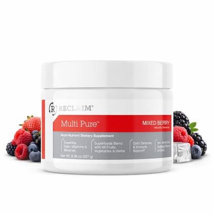 Complete Nutrition Reclaim Multi Pure – Daily Vitamin & Mineral Drink Mix with Digestive & Immune Support – Natural Fruit Flavored Fruit & Greens Powder Supplement – 30 Servings