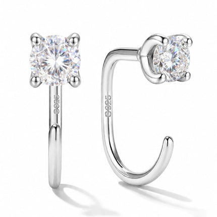GEMQUEEN Moissanite Half Hoop Earrings, 925 Sterling Silver, 4mm