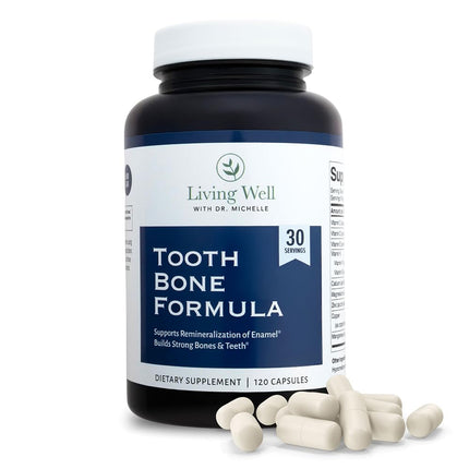 Living Well with Dr. Michelle Tooth & Bone Formula - Supplement with Calcium for Bone Strength & Tooth Enamel Support, D3 + K2, 120 Capsules, Non-GMO, Gluten-Free