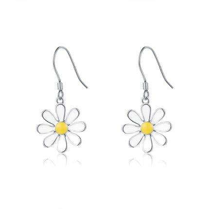 SLUYNZ 925 Sterling Silver White Flower Dangle Earrings for Women Teen Girls Daisy Flower Drop Earrings Summer Spring (A-SILVER)