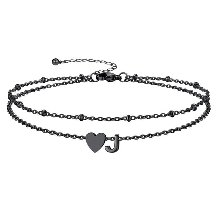 Silvora Ankle Bracelets for Women Black Heart Anklet for Women Dainty Layered Initial Ankle Bracelets Adjustable Foot Chain Stainless Steel Anklet Summer Waterproof Jewelry Letter J