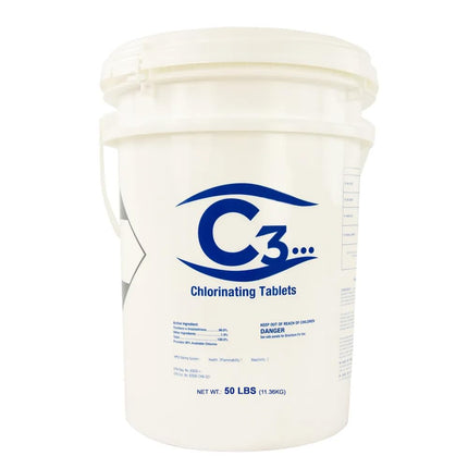 C3... 3" Stabilized Chlorine Tablets for Swimming Pools | Easy to Use | for Above Ground or Inground Pool | Individually Wrapped Chlorinating Tabs | Slow Dissolving | 50 lbs