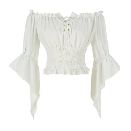 Womens Renaissance Peasant Blouse Off Shoulder Trumpet Sleeve Tops(3XL,Z2880C)