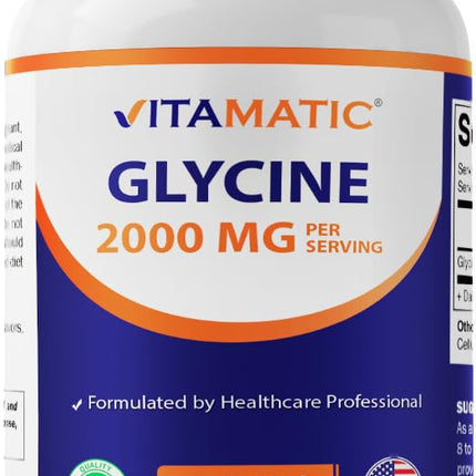 Vitamatic Glycine Supplement, 2000mg Per Serving, 300 Count, Non-GMO, Gluten Free