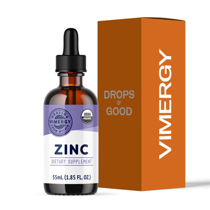 VIMERGY USDA Organic Zinc Supplements for Women & Men (7.5mg Liquid Zinc Per Serving) Fast-Absorbing Immune Support, Promotes Healthy Bones & Skin, Vegan (55 mL)