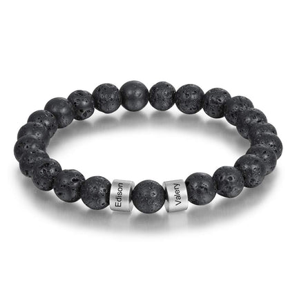 Personalized Beads Bracelets for Men Chakra Stone Bracelets Custom Initial Name Bracelet Mens Malachite Tiger Eye Lava Stone Bracelet Gifts for Him (Black-Lava-silver-2)