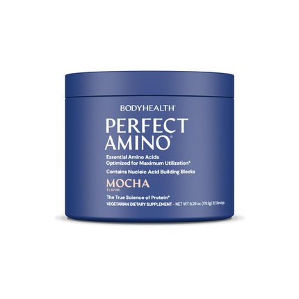 BodyHealth PerfectAmino Powder - BCAA and EAA Powder for Pre and Post Workout - Amino Acid Energy Drink for Men and Women to Support Lean Muscle and Recovery - Mocha - 30 Servings