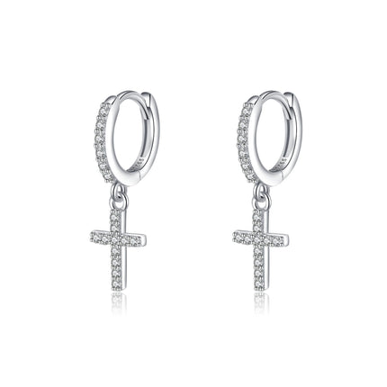 SLUYNZ 925 Sterling Silver Cross Hoop Earrings for Women Teen Girls Small CZ Hoop Earrings Huggie Drop (A-Silver)