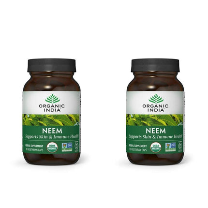 ORGANIC INDIA Neem Herbal Supplement - Supports Skin, Immune, & Liver Health, Detox, Healthy Inflammatory Response, Vegan, Gluten-Free, USDA Certified Organic - 90 Capsules, 2 Pack