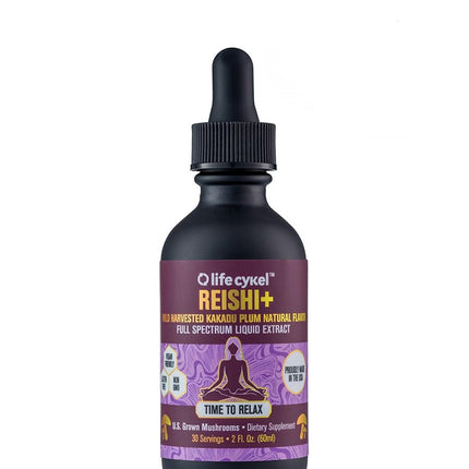 Life Cykel - Reishi Mushroom Extract w/Kakadu Plum- Adaptogen for Sleep Help, Relaxation & Cellular Support- 100% Organic Mushrooms, Antioxidants Vitamin C, 2oz (Packaging May Vary)