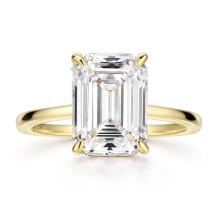 Michooyel 18K Gold Plated Emerald Cut 4ct Engagement Ring Cubic Zirconia Sterling Silver Women's Ring Wedding Ring Promise Ring