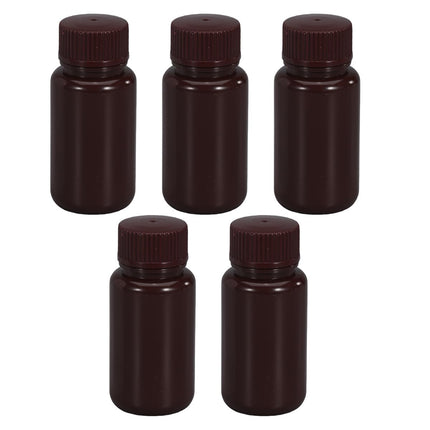 UMETASS 2 oz Wide Mouth HDPE Amber Bottles (5 Pcs) - Lab Grade, Leak-proof for Reagents & Water Samples