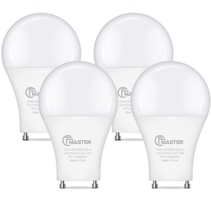 CFMASTER GU24 LED Llight Bulb, 3000K Warm White, 9W(100W Equivalent), 800 Lumens, A19 Shape GU24 LED Bulbs, Twist and Lock GU24 Pin Base with Two Prongs, Non-Dimmable(16-Pack)