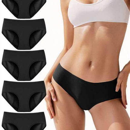 TIICHOO Period Underwear for Women Heavy Flow Leak Proof Underwear Soft Menstrual Panties for Teens Ladies 5 Pack (5 Black with Black Lining, Medium)