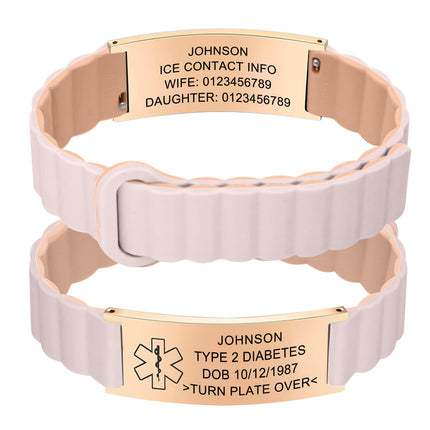YOUNIFLARE Personalized Medical Alert Bracelet, Pink/Beige - Rose Gold
