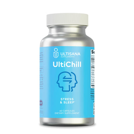 Ultisana UltiChill Stress Relief Supplement Supports Calm, Relaxation & Mood | Sleep Support w/Magnesium Glycinate, Vitamin B6, KSM-66 Ashwagandha, Turmeric & 5-HTP | 60 Capsules