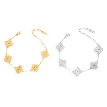 Acicihenn Waterproof Four-Leaf Clover Bracelet, Adjustable Link Double Sided Jewelry, Lovely Fashion Jewelry Gift for Women Gold Bracelet + Silver Bracelet
