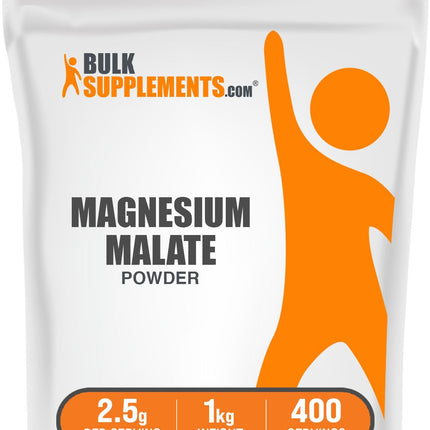 BulkSupplements.com Magnesium Malate Powder - Magnesium Supplements, High Bioavailabilty - Unflavored & Gluten Free, 2.5g per Serving, 1kg (2.2 lbs) (Pack of 1)