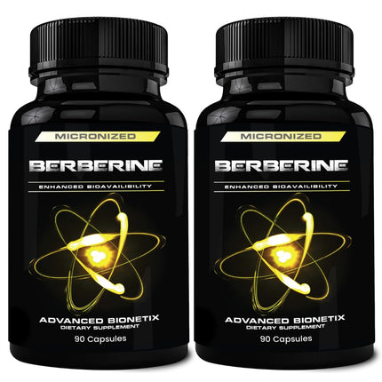 Advanced Bionetix 2 Pack 1500mg Advanced Bioavailability Micronized Berberine Supplement All Natural w/BerbeTal™ Support. 180 Total Capsules
