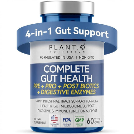 4-in-1 Gut Health Support – Prebiotics + Probiotics + Postbiotics + Digestive Enzymes for Women and Men – DE111 Spore Probiotic for Digestive Support & Bloating – Non-GMO – 60 Veggie Capsules