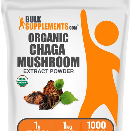 BulkSupplements.com Organic Chaga Mushroom Extract Powder - Chaga Powder, Mushroom Supplement - Gluten Free, 1g per Serving, 1kg (2.2 lbs) (Pack of 1)