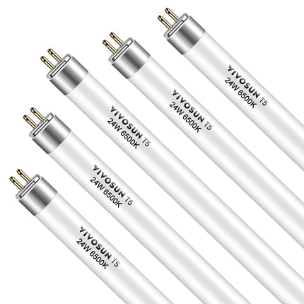 VIVOSUN T5 Grow Light Bulbs 2 Ft 22 Inches, 24W 6500K HO Fluorescent Tubes Light Bulbs, Cool White T5 Bulb for 22 Inches T5 Light Fixtures, T5 Grow Lights for Indoor Plants, 2 Ft 24W Pack of 5