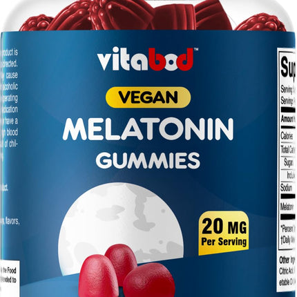 Vitabod Melatonin 20mg Gummies - 180 Count - Drug Free - Natural Strawberry Flavor - Vegetarian, Non-GMO, Gluten Free (1 Bottles)
