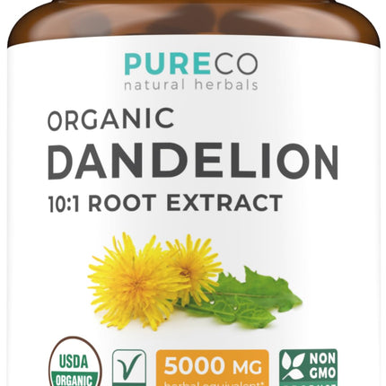 USDA Organic Dandelion Root Extract - High Potency 10:1 Dandelion Root Supplement with 5000mg Herbal Equivalent Strength for Liver Cleanse Detox & Repair Support - Vegan & Non-GMO (4 Month Supply)