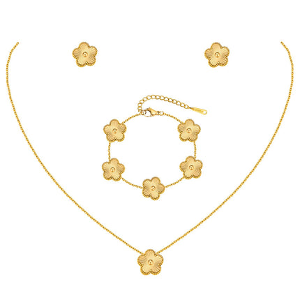Gold Necklaces Bracelets Earring Set - 18K Gold Plated Flower Bracelet ,Stainless Steel Non Tarnish Floral Pendant Stud Jewelry Sets,Christmas Birthday Lucky Gift for Mom Wife Daughter Girlfriend