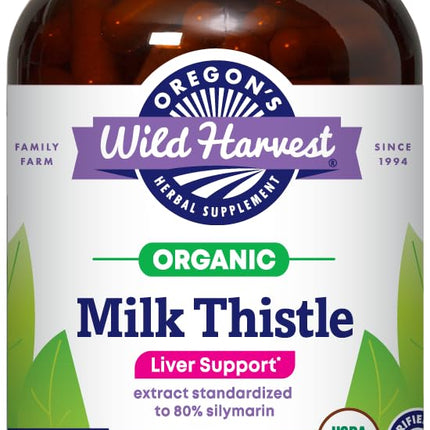 Oregon's Wild Harvest Milk Thistle Organic Non-GMO Herbal Supplement - pullulan (Plant sourced) Vegan Capsules, 180 Count