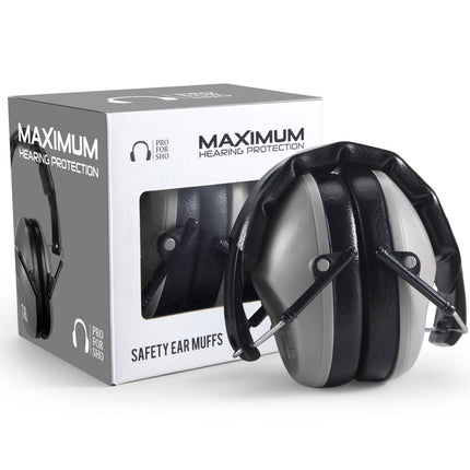 Pro For Sho 34dB NRR Hearing Protection Ear Muffs – Highest NRR Compact Design Ear Protection for Loud Events & Sensory Use (Grey)