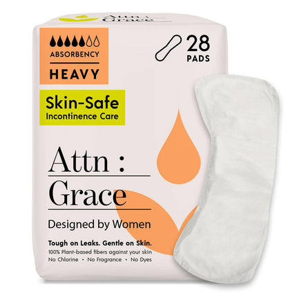 Attn: Grace Heavy Incontinence Pads for Women, 28-Pack - Plant-Based, High Absorbency, Breathable - Incontinence Pads for Heavy Bladder Leaks & Sensitive Skin