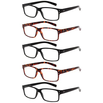 NORPERWIS Reading Glasses 5 Pairs Quality Readers Spring Hinge Glasses for Reading for Men and Women (3 Black 2 Tortoise, 2.25)