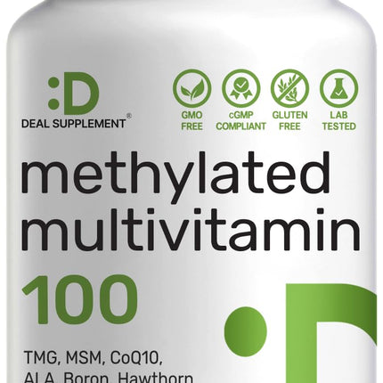 DEAL SUPPLEMENT Methylated Multivitamin for Men & Women, 240 Capsules | 100% DV Vitamins & Minerals | Activated B-Complex & Chelated Minerals, with CoQ10, TMG & ALA | Non-GMO, cGMP Manufactured