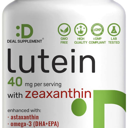Lutein and Zeaxanthin Supplements, 40mg Per Serving, 300 Softgels – Plus Astaxanthin, Omega-3s, & Phospholipids – Non-GMO