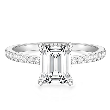 TIGRADE 3CT Engagement Ring for Women Emerald Cut Cubic Zirconia Wedding Band CZ Promise Wedding Ring Size 4-11, Silver, Size 7