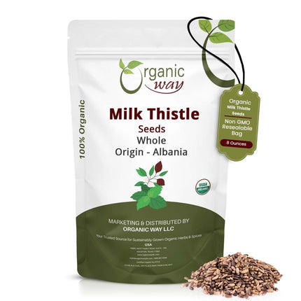 Organic Way Whole Milk Thistle Seeds (Silybum marianum) - Herbal Tea | European Wild-Harvest, Organic & Kosher Certified, Vegan, Non GMO & Gluten Free, USDA Certified, Origin - Albania (8 Oz)