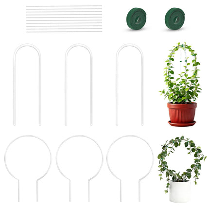 6 Pack Plant Trellis for Hoya Pothos, 3 U-Shaped & 3 Round Indoor Plant Trellis, Rustproof Acrylic Climbing Plant Support for Vines Flowers Potted Plants