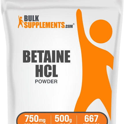 BulkSupplements.com Betaine HCl Powder - Betaine Hydrochloride Supplement, Digestive Support - Gluten Free, 750mg per Serving, 500g (1.1 lbs) (Pack of 1)