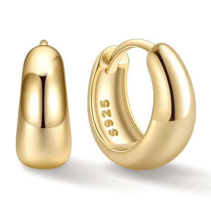 ChicSilver 14K Gold Plated Huggie Hoop Earrings 8mm, 925 Sterling Silver Tiny Gold Hoop Earrings for Women, Hypoallergenic Lightweight