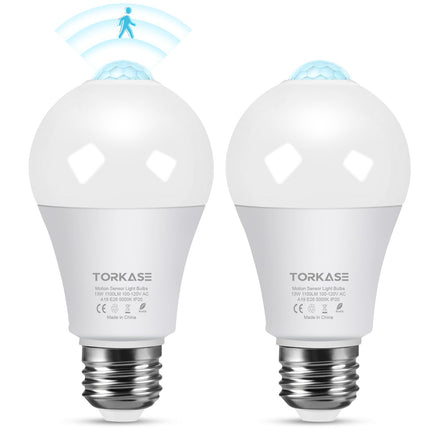 Torkase Motion Sensor Light Bulbs, E26 Dusk to Dawn Activated Security