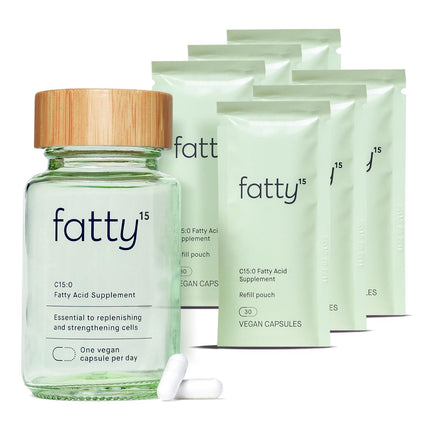 Fatty15 C15:0 Pentadecanoic Acid Healthy Aging Supplement - 6 Month Supply - 3X Cellular Benefits of Omega 3 Fish Oil - Longevity, Metabolic, Wellness & Liver Support - Gluten Free & Sugar Free